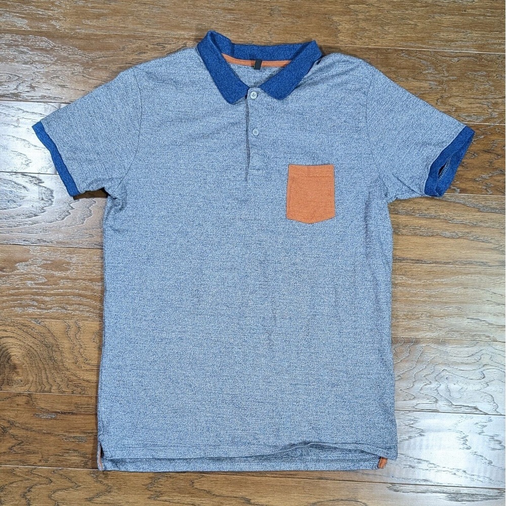 Benetton Polo Short Sleeve Blue Orange Shirr Women Sz‎ Large United Colors
